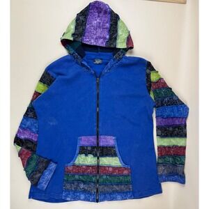 Boho Patchwork Zip Hoodie Cotton Tiered Sleeve